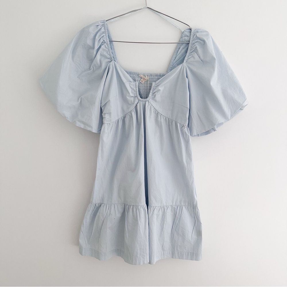 Sim & Sam Light Blue Puff Sleeve Cotton Mini Dress NWT Size Small - Picture 5 of 5